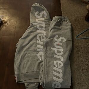 Supreme Heather Gray Logo Hoodie and Joggers